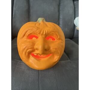 Anthropomorphic Scary Face Pumpkin Ceramic Halloween Flashing Light Vintage